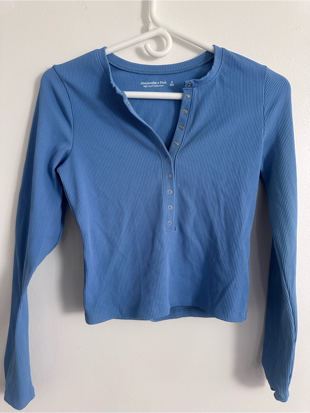 Abercrombie & Fitch Cornflower Blue Ribbed Henley Long Sleeve Top